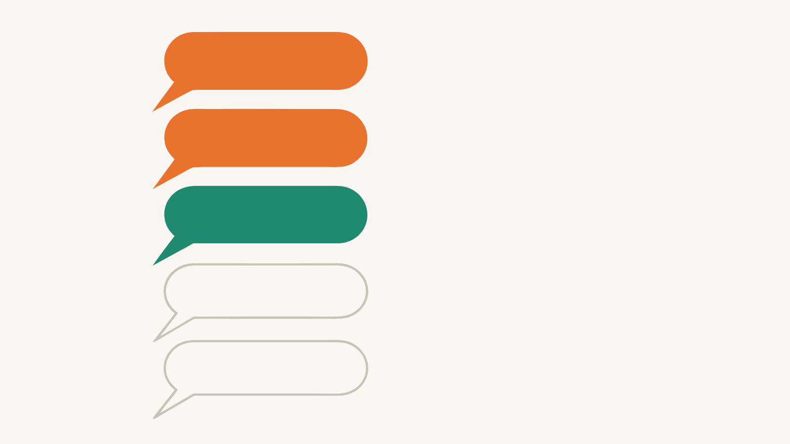 Flat illustration of a column of speech bubbles, the lower ones still empty outlines and the upper ones filled in